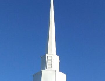 Project included painting and repairing fiberglass steeple