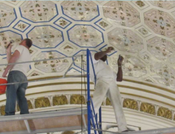 interior church renovations - painting a stenciled ceiling